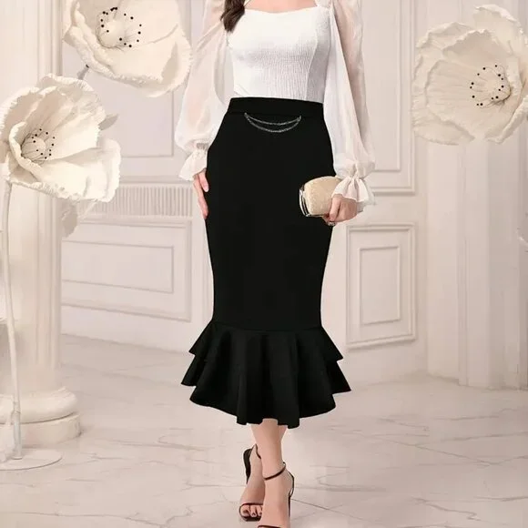 Elegant Mermaid Tail Midi Skirt - Picture 1 of 4